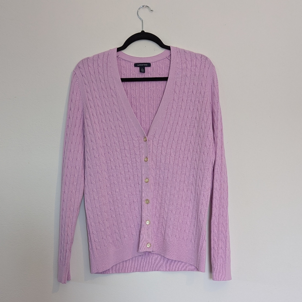 Lands' End Knit VNeck Pink Sweater Size Large